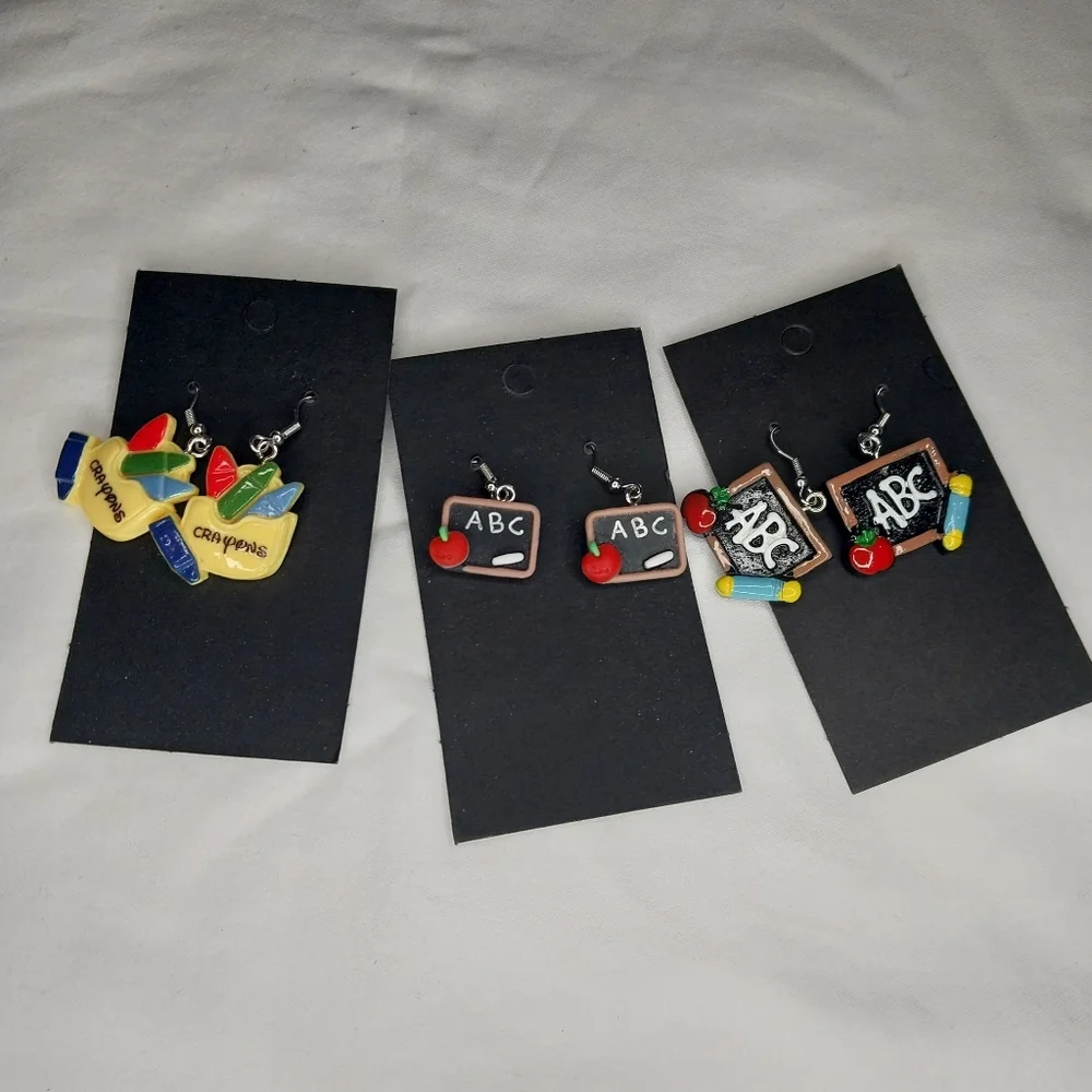 Handmade Chalkboard and Crayon Tracher Earrings Set NWT